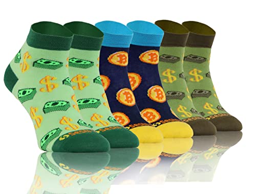 sesto senso Lustige Bunte Kurze Socken 3 Pack Süße Sneakersocken Baumwolle Dollar Bitcoin Münze 35-38 3 Geld von sesto senso