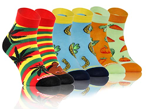 sesto senso Lustige Bunte Kurze Socken 3 Pack Süße Sneakersocken Baumwolle Gemüse Kleeblatt Hufeisen Marihuana Rasta 39-42 3 Glück von sesto senso