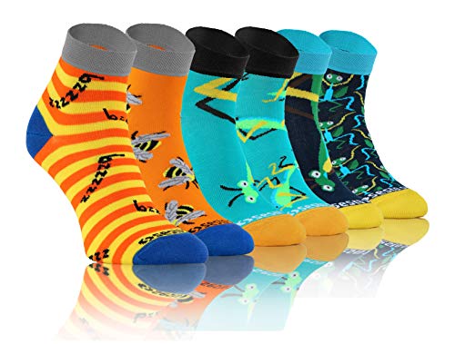 sesto senso Lustige Bunte Kurze Socken 3 Pack Süße Sneakersocken Baumwolle Heuschrecke Biene Gottesanbeterin 39-42 3 Insekten von sesto senso
