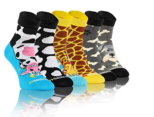 sesto senso Lustige Bunte Kurze Socken 3 Pack Süße Sneakersocken Baumwolle Hund Kuh Giraffe 43-46 3 Tiere von sesto senso