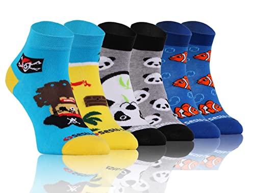 sesto senso Lustige Bunte Kurze Socken 3 Pack Süße Sneakersocken Panda Fisch Piraten verrückte 39-42 3 Fetzig von sesto senso