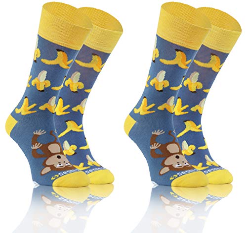 sesto senso Lustige Bunte Verschiedene Socken Baumwolle 2 Pack Unisex Gelb Früchte Affe 39-42 Banane von sesto senso