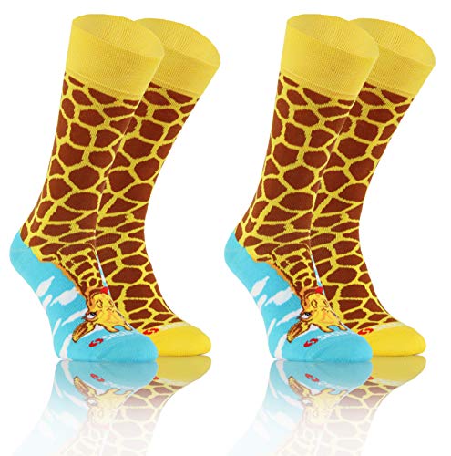 sesto senso Lustige Bunte Verschiedene Socken Baumwolle 2 Pack Unisex wilde tiere 35-38 Giraffe von sesto senso