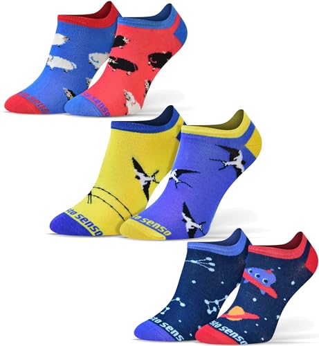 sesto senso Lustige Sneaker Socken Baumwolle Bunte Füßlinge Damen Herren 3 Paar Funny Socks Ufo schlucken Schaf 35-38 3 Mischmasch von sesto senso