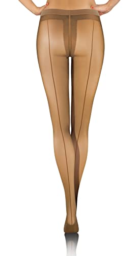 sesto senso 1 Pack Nahtstrumpfhose Damen Muster 20 Den Transparent Gemusterte mit Rückennaht Hautfarbe Antilope XL von sesto senso