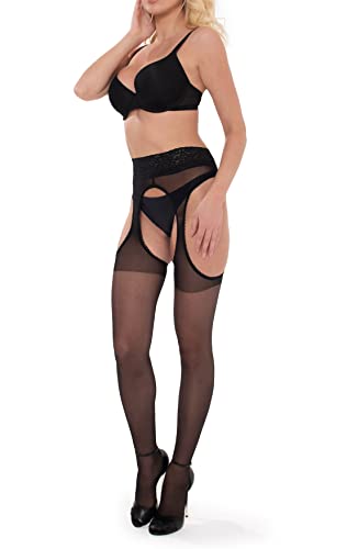 sesto senso Netzstrumpfhose mit Offenem Schritt Hosenträger Strumpfhose 20 Den Strippanty SP_01 L/XL Schwarz von sesto senso