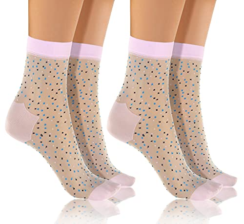 sesto senso Nylon Socken Damen Mädchen Muster 2 paar Söckchen Ultra Dünne Perl rosa Punkte 2 pack von sesto senso