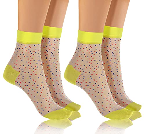 sesto senso Nylon Socken Damen Mädchen Muster 2 paar Söckchen Ultra Dünne Weiß Punkte 2 pack von sesto senso