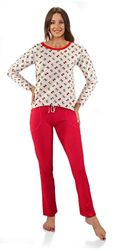 sesto senso Pyjama Damen Langarm Baumwolle Schlafanzug Set Lang Pyjamahose mit Taschen Rot Weihnachtspyjama M Kokardki von sesto senso