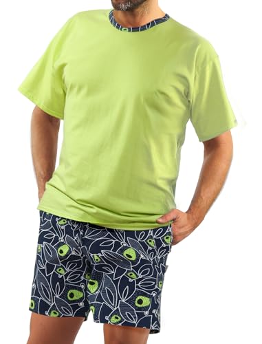 sesto senso Schlafanzug Herren Kurz grün Baumwolle Pyjama Sommer Kurzarm 4XL 2422-22 von sesto senso
