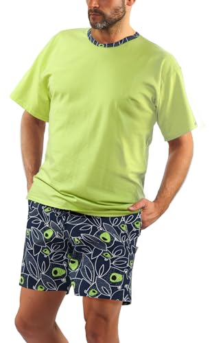 sesto senso Schlafanzug Herren Kurz grün Baumwolle Pyjama Sommer Kurzarm L 2242-22 von sesto senso