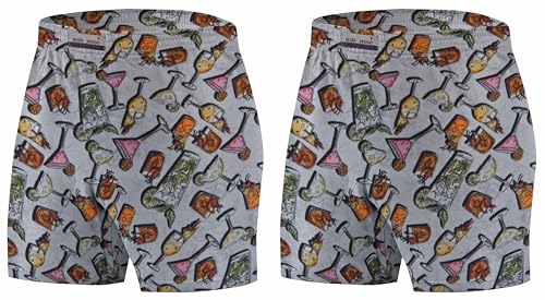 sesto senso Schlafanzughose Herren Kurz 2er Pack Karierte Lustige Bunte Baumwolle Pyjamahose L Getränke Cocktail von sesto senso