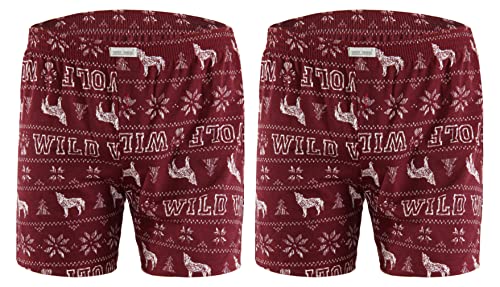 sesto senso Schlafanzughose Herren Kurz 2er Pack Karierte Lustige Bunte Baumwolle Pyjamahose Wolf Geschenk L wilk von sesto senso