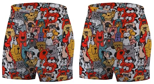 sesto senso Schlafanzughose Herren Kurz 2er Pack Karierte Lustige Bunte Baumwolle Pyjamahose XL Hunde Tiere von sesto senso