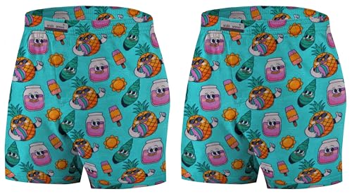 sesto senso Schlafanzughose Herren Kurz 2er Pack Karierte Lustige Bunte Baumwolle Pyjamahose XXL Eiscreme Ananas von sesto senso