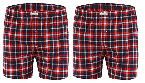 sesto senso Schlafanzughose Herren Kurz 2er Pack Karierte Lustige Bunte Baumwolle Pyjamahose XXL red k von sesto senso