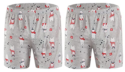 sesto senso Schlafanzughose Herren Kurz 2er Pack Karierte Lustige Bunte Baumwolle Pyjamahose weihnachts Teddybär Schneemann Wintergeschenk L mis von sesto senso