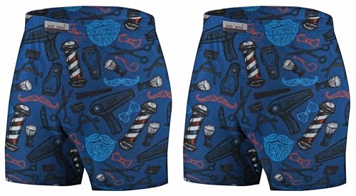 sesto senso Schlafanzughose Herren Kurz 2er Pack Lustige Bunte Baumwolle Pyjamahose XXL Barber Friseur von sesto senso