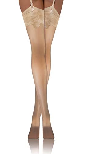 sesto senso Spitze Strapsstrümpfe 20 Den Muster Strumpfhose mit Strumpfhalter Strapse Strümpfe zum Anstrapsen Pattern 3/4 M-L Beige von sesto senso