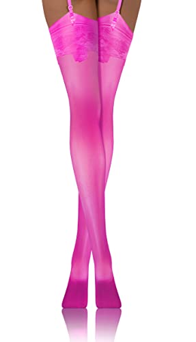 sesto senso Spitze Strapsstrümpfe 20 Den Muster Strumpfhose mit Strumpfhalter Strapse Strümpfe zum Anstrapsen Pattern 3/4 M-L Rosa neon von sesto senso