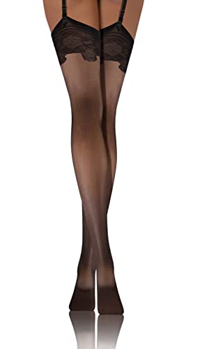 sesto senso Spitze Strapsstrümpfe 20 Den Muster Strumpfhose mit Strumpfhalter Strapse Strümpfe zum Anstrapsen Pattern 5/6 XL/XXL Schwarz von sesto senso