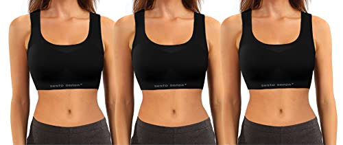 sesto senso Sport BH Nahtlos 3er Pack Damen Racerback Starker Halt ohne Bügel L/XL Schwarz von sesto senso