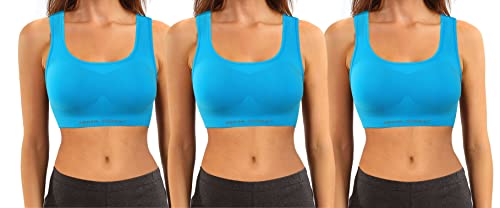 sesto senso Sport BH Nahtlos 3er Pack Damen Racerback Starker Halt ohne Bügel L/XL Türkis von sesto senso