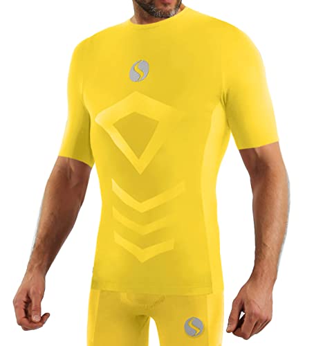 sesto senso Sportunterhemden Herren Kurzarm Thermounterhemd Kompressionsshirt Unterziehshirt L/XL Gelb Yellow von sesto senso