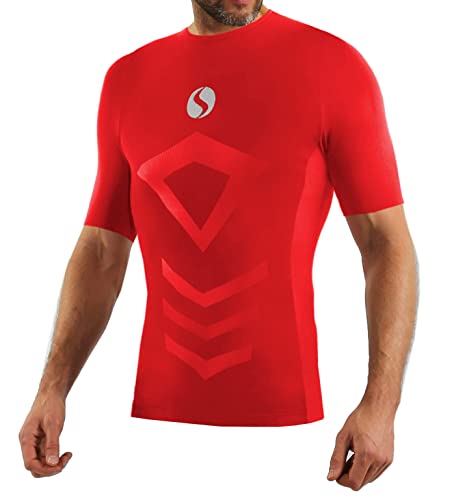 sesto senso Sportunterhemden Herren Kurzarm Thermounterhemd Kompressionsshirt Unterziehshirt L/XL Rot Red von sesto senso