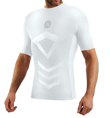 sesto senso Sportunterhemden Herren Kurzarm Thermounterhemd Kompressionsshirt Unterziehshirt S/M Weiss White weiß von sesto senso