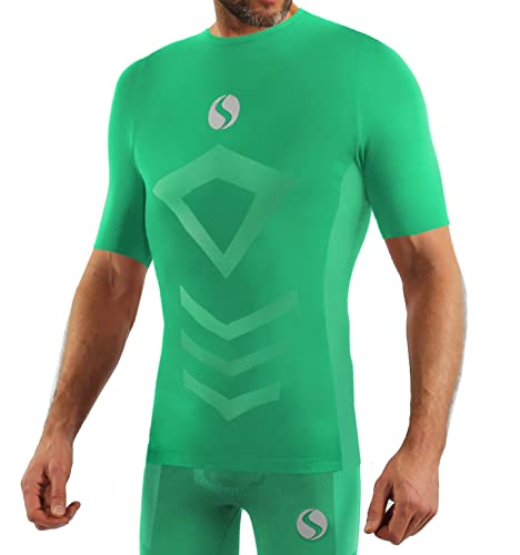 sesto senso Sportunterhemden Herren Kurzarm Thermounterhemd Kompressionsshirt Unterziehshirt XXL/3XL Green Grün von sesto senso