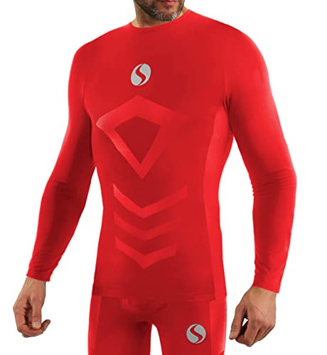 sesto senso Sportunterhemden Herren Langarm Thermounterhemd Kompressionsshirt Unterziehshirt L/XL Rot Red von sesto senso