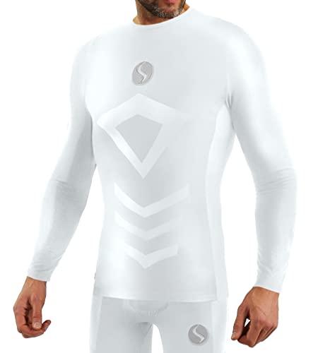 sesto senso Sportunterhemden Herren Langarm Thermounterhemd Kompressionsshirt Unterziehshirt L/XL Weiss White weiß von sesto senso