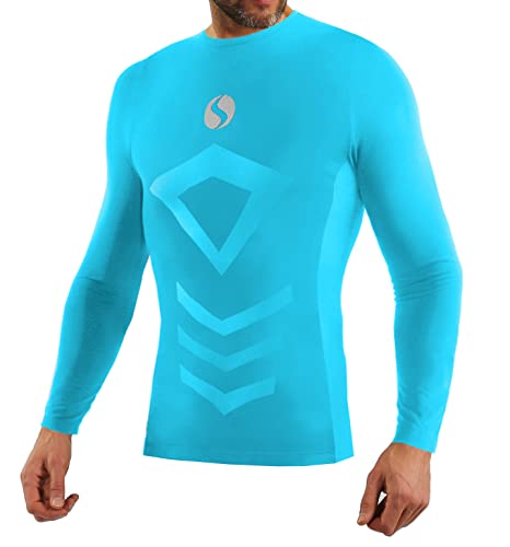 sesto senso Sportunterhemden Herren Langarm Thermounterhemd Kompressionsshirt Unterziehshirt L/XL hellblau Türkis Blue von sesto senso