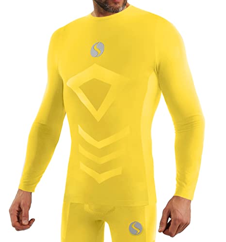 sesto senso Sportunterhemden Herren Langarm Thermounterhemd Kompressionsshirt Unterziehshirt S/M Gelb Yellow von sesto senso