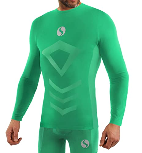 sesto senso Sportunterhemden Herren Langarm Thermounterhemd Kompressionsshirt Unterziehshirt S/M Green Grün von sesto senso