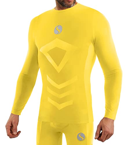 sesto senso Sportunterhemden Herren Langarm Thermounterhemd Kompressionsshirt Unterziehshirt XXL/3XL Gelb Yellow von sesto senso