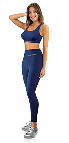 sesto senso Sportzeug Damen Set Fitness Yoga BH + Leggings Nahtlose Sportbekleidung 1857 CL14 Dunkel Blau XXS/XS von sesto senso