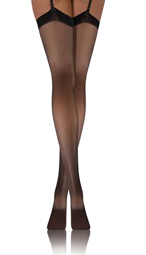 sesto senso Strapsstrümpfe 20 Den Strumpfhose mit Strumpfhalter Strapse Strümpfe zum Anstrapsen 7/8 3XL/4XL Schwarz von sesto senso