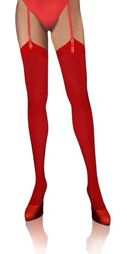 sesto senso Strapsstrümpfe für Damen Blickdicht 40 Den Strümpfe zum Anstrapsen Strumpfhose mit Strumpfhalter Strapse 7/8 3XL-4XL Rot von sesto senso