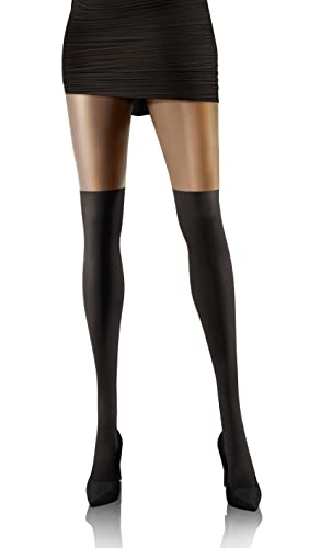sesto senso Strumpfhose mit Overknee Optik Muster 20-40 Den Strapsoptik Blickdichte Gemusterte 2 schwarz 07 von sesto senso