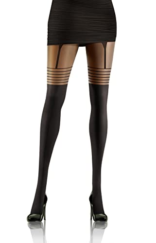 sesto senso Strumpfhose mit Overknee Optik Muster 20-40 Den Strapsoptik Blickdichte Gemusterte 2 schwarz 08 von sesto senso