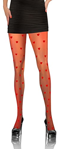 sesto senso Strumpfhosen Damen Muster 20 Den Transparent Feinstrumpfhose Gemusterte Herzen 01 Rot 3 von sesto senso