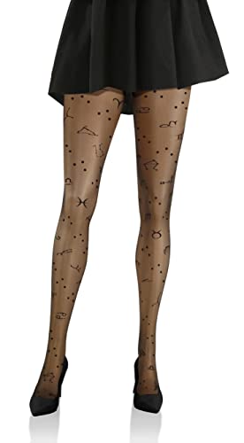 sesto senso Strumpfhosen Damen Muster 20 Den Transparent Feinstrumpfhose Gemusterte Zodiak Tierkreis Horoscop sternzeichen 01 Schwarz XL von sesto senso