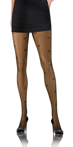 sesto senso Strumpfhosen Damen Muster 20 Den Transparent Matt Feinstrumpfhose Gemusterte Briefe SF10 Schwarz 4 von sesto senso