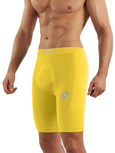 sesto senso Unterziehhose Herren Radlerhose Radhose Kurz Unter Shorts Sport Eng L/XL Gelb Yellow von sesto senso