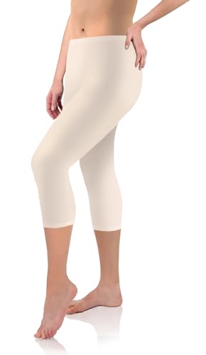 sesto senso Viskose Leggings für Damen 3/4 Lang Mädchen Fitnesshose Sporthose Bunte Yoga XL Beige von sesto senso