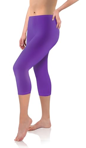 sesto senso Viskose Leggings für Damen 3/4 Lang Violett lila Mädchen Fitnesshose Sporthose Bunte Yoga XL Fiolet von sesto senso
