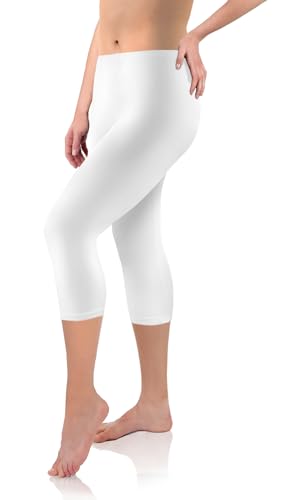 sesto senso Viskose Leggings für Damen 3/4 Lang Weiß Weiss Mädchen Fitnesshose Sporthose Bunte Yoga L White von sesto senso