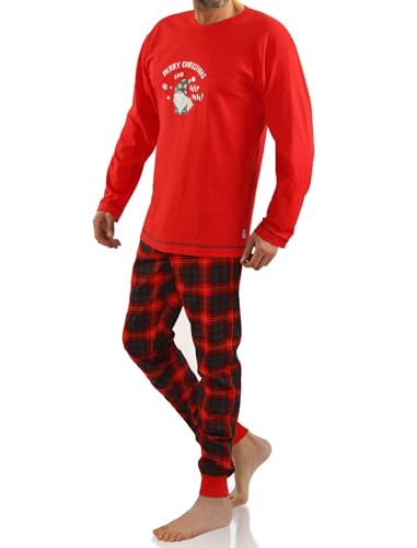 sesto senso Weihnachtsschlafanzuge Herren weihnachtspyjama Schlafanzug Lang Baumwolle Bündchen Langarm Shirt Zweiteilig Set Nachtwäsche L Rot 2576 von sesto senso